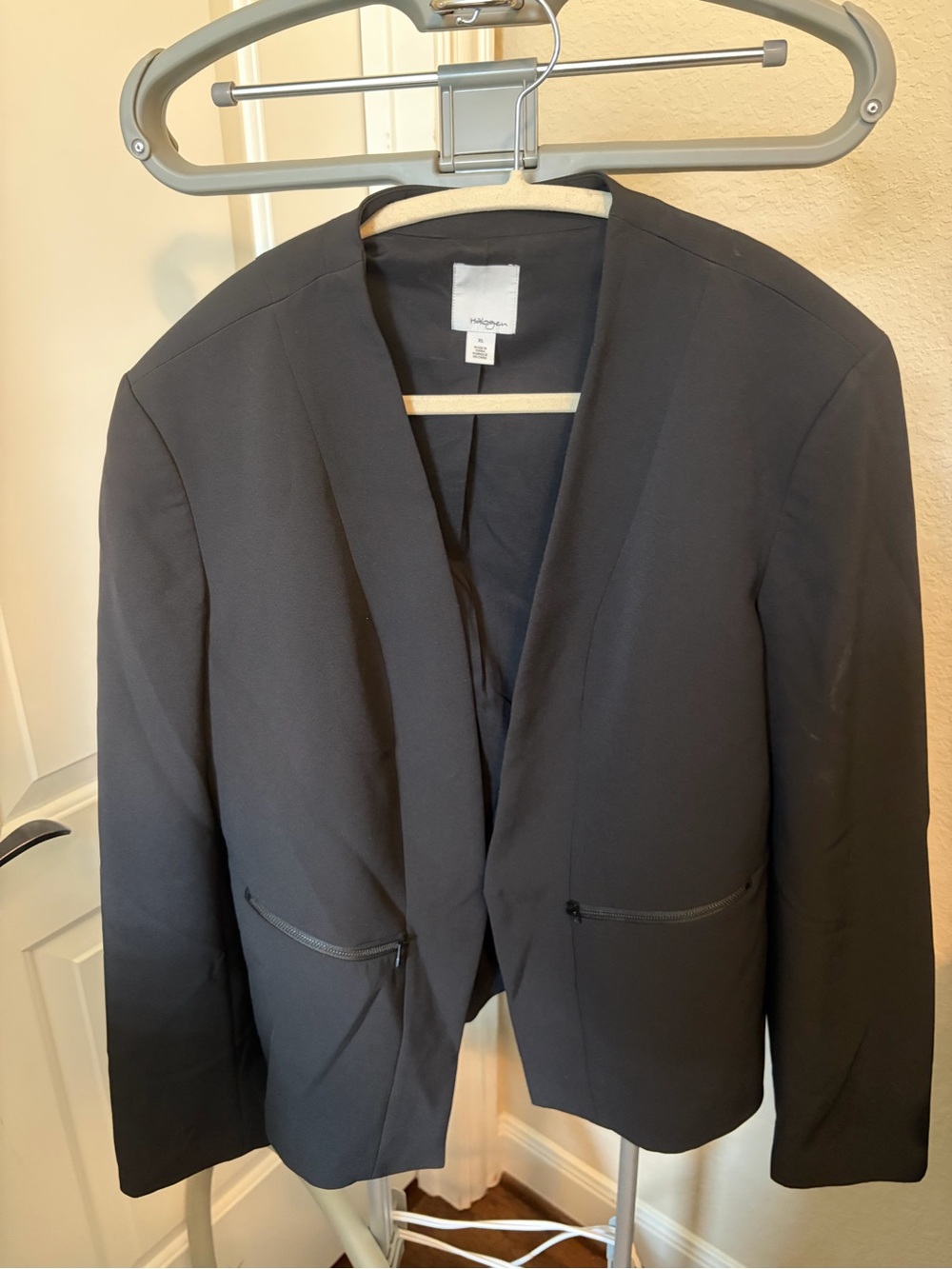 Halogen Black Open-Front Blazer with Zip Pockets